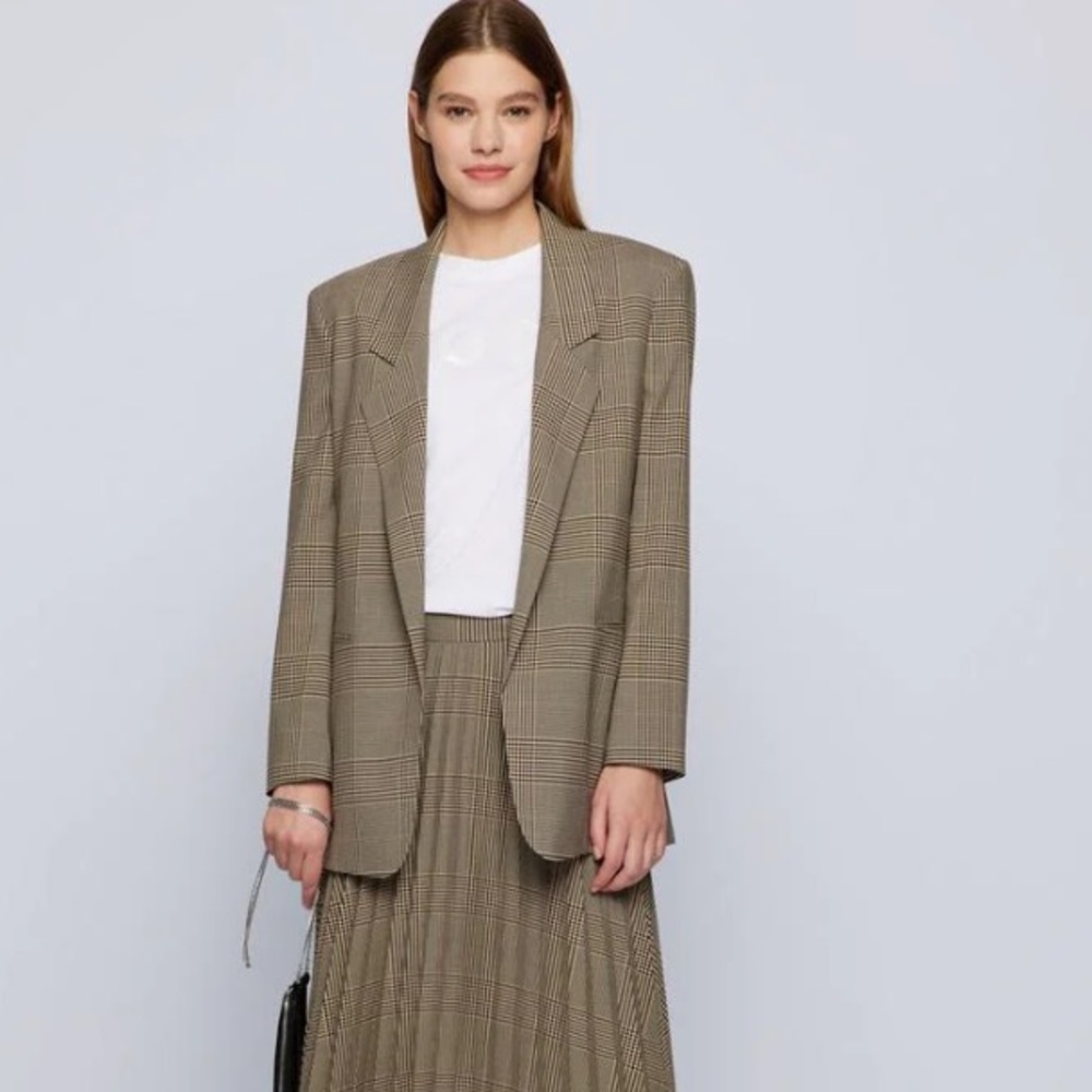 Hugo Boss Plaid Blazer in Tan and Black